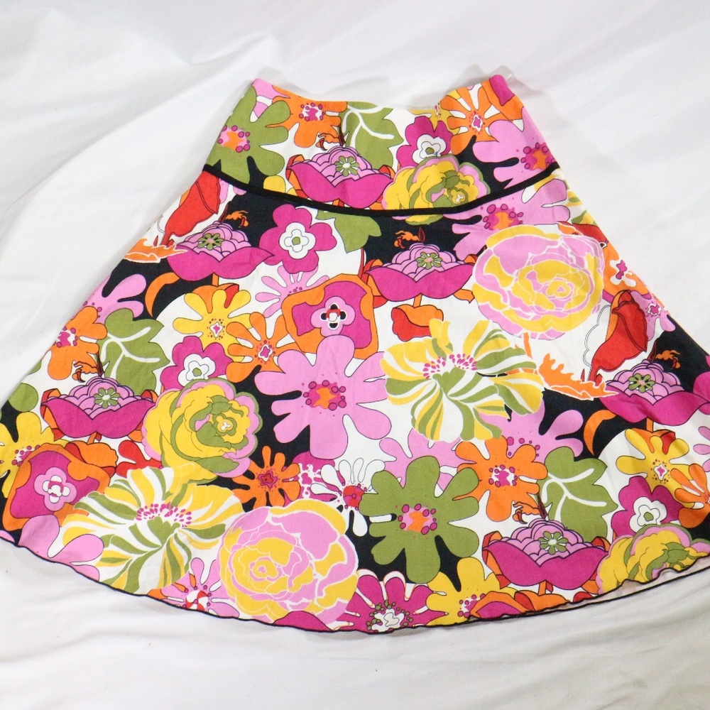 VTG F.L. MALIK Multicolor Floral A-line Skirt SZ 6 US